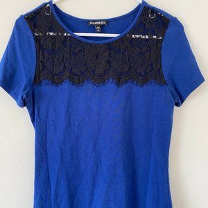 Express Blue Blouse With Black Lace Top (M)